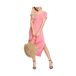 INK+IVY Women's Double V-Neck Maxi Dress Long Knit Pink NWT Size Large